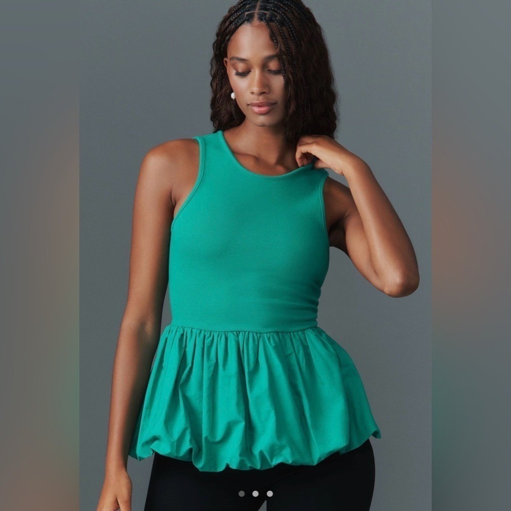 NWT Maeve Bubble Peplum Tank in Bright Green Size M